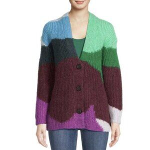 Vince Mohair & Alpaca Intarsia Wave Cardigan in Plum Night Size X-Small / Small